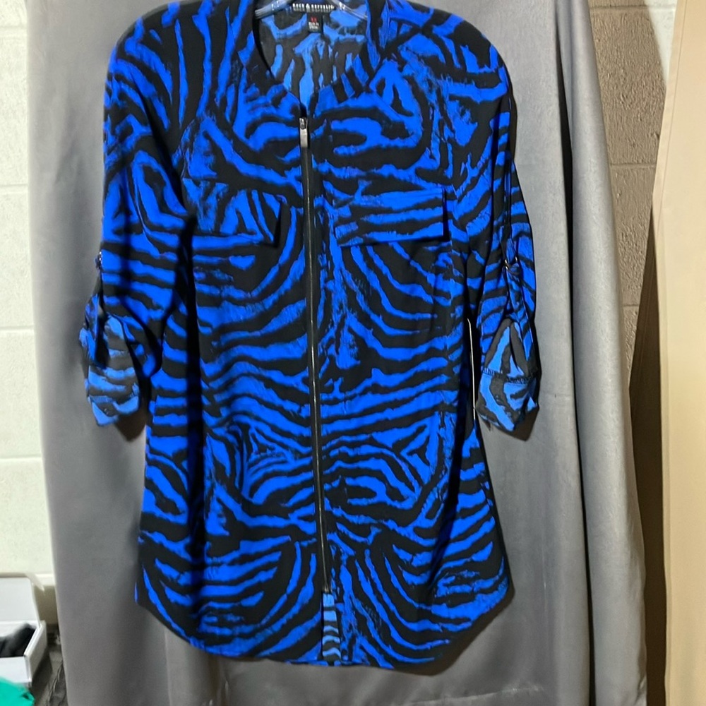 Rock & Republic Blue and Black Buttoned Tunic Blouse